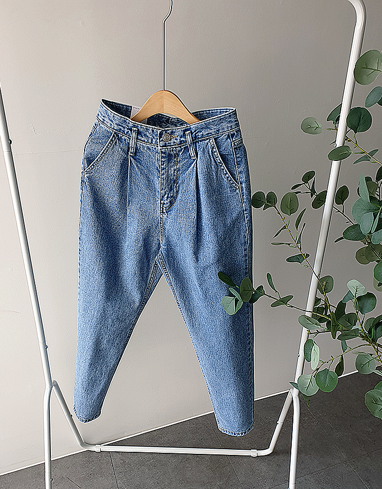 스토 어찜할인 핀턱 슬림 배기 청바지 청 s m l