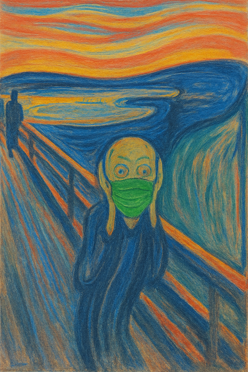 마스크 뒤로 숨겨진 표정 속의 절규하는 뭉크