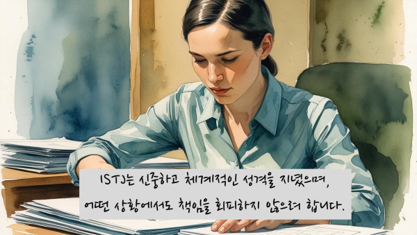 ISTJ는 신중하며 구조적 사고를 선호하고, 맡은 바 책임을 성실히 완수하려는 성향이 강합니다에 관한 그림