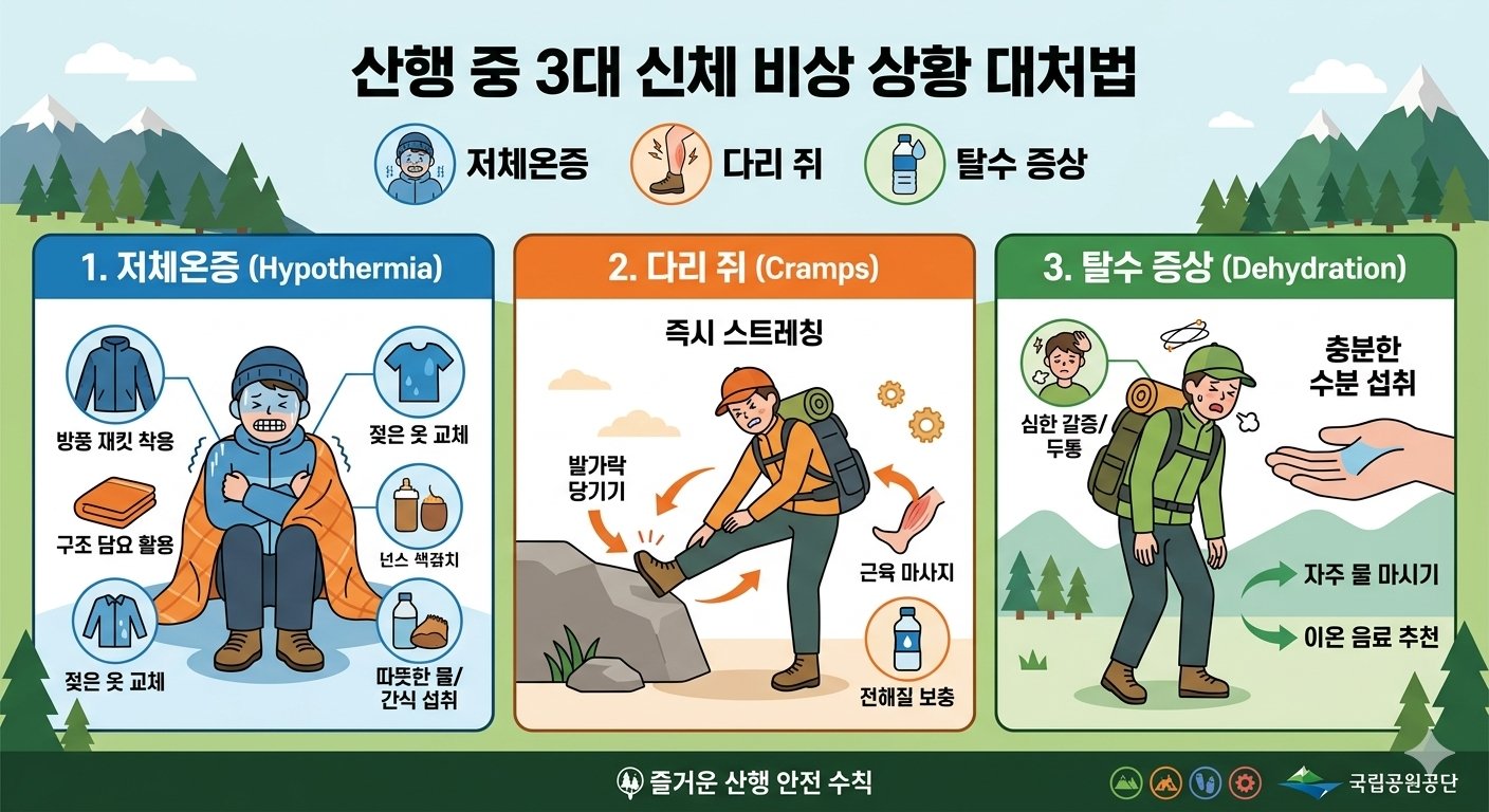 산행 중 응급상황 대처법 (저체온증, 쥐 났을 때, 탈수 증상)
