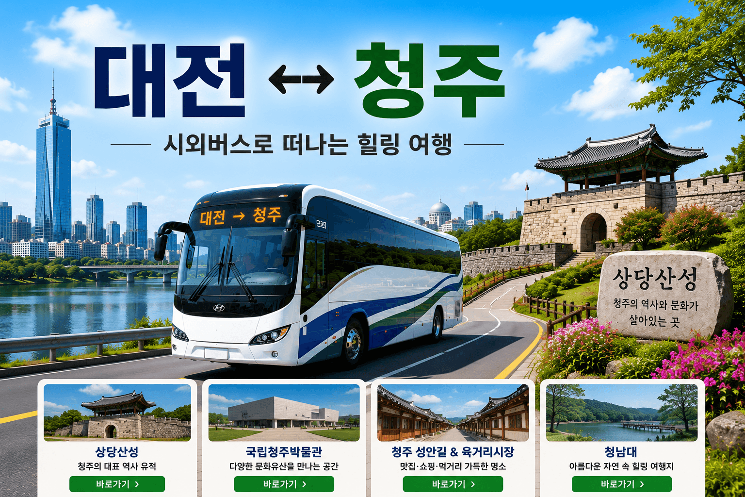 대전과 청주를 오가는 버스와 상당산성