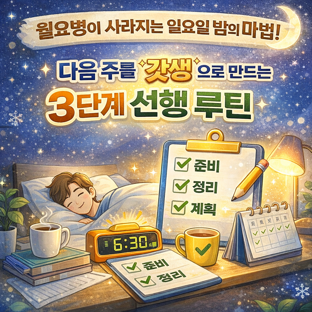 월요병이 사라지는 일요일 밤의 마법: 다음 주를 '갓생'으로 만드는 3단계 선행 루틴
월요병극복, 일요일저녁, 주간계획, 다이어리쓰기, 자기계발, 생산성향상, 월요일준비, 숙면꿀팁, 갓생살기, 직장인루틴