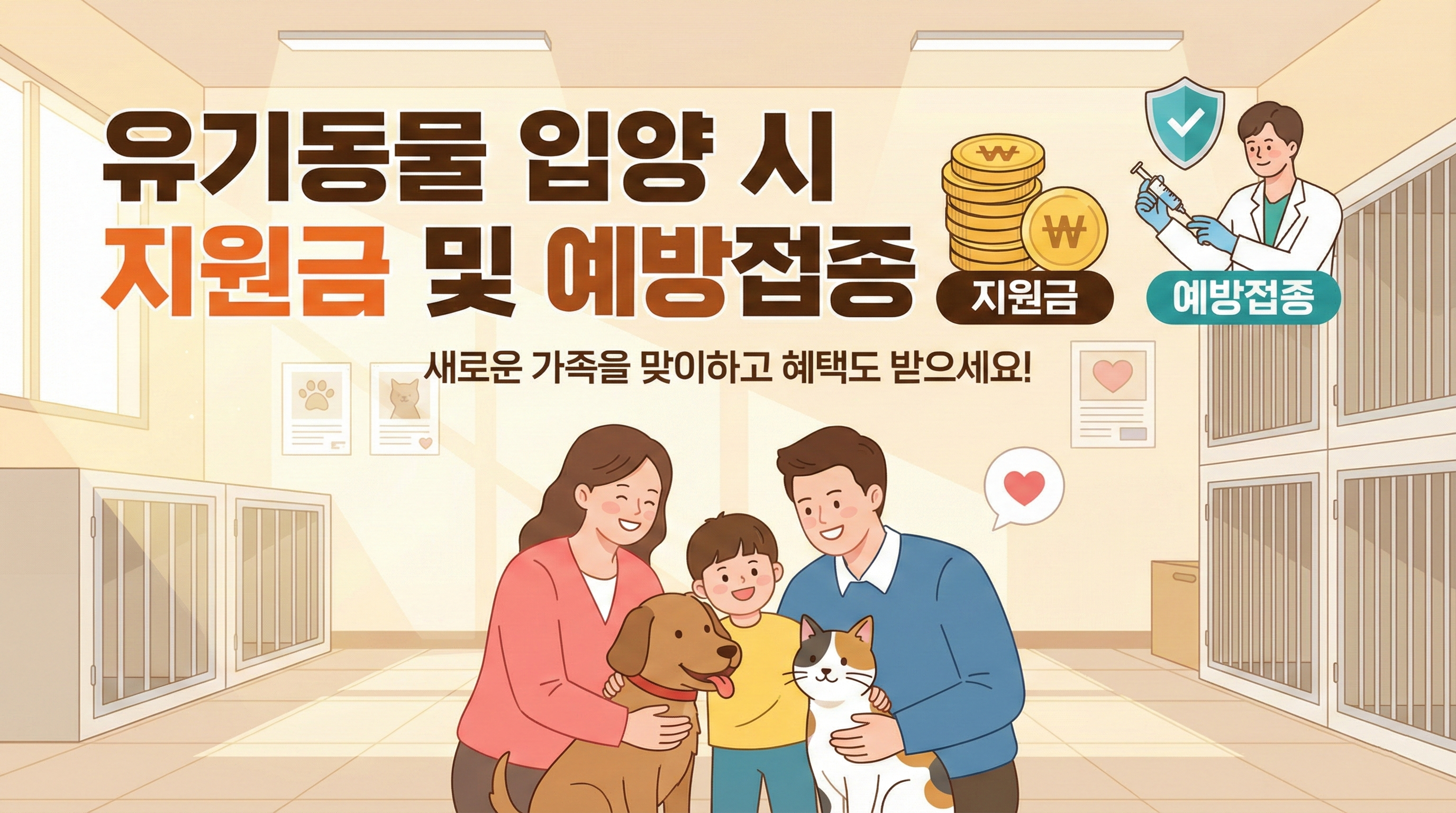 유기동물 입양시 지원금 및 예방접종