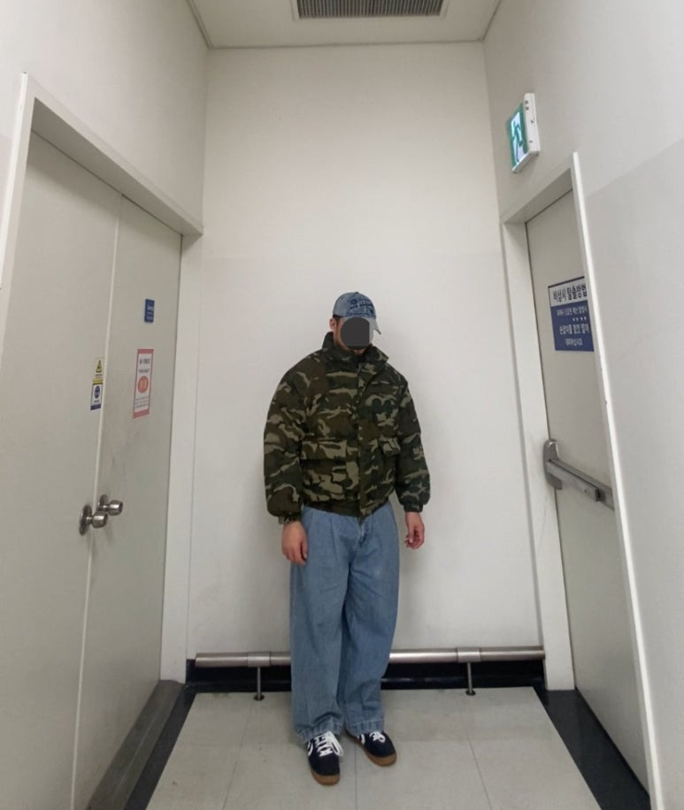 데일리룩('26.1.19.)엑스톤즈 크라운 워싱 데님 볼캡 , 파르티멘토 카모패딩 카모점퍼 밀리터리패딩, 무신사스탠다드 벌룬 팬츠, 컨버스 올스타 클래식 트레이너 옥스 스웨이드