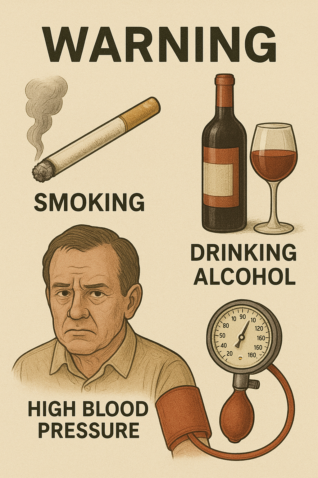 뇌동맥류를 유발하는 고혈압, 흡연, 음주 등의 위험 요인 이미지