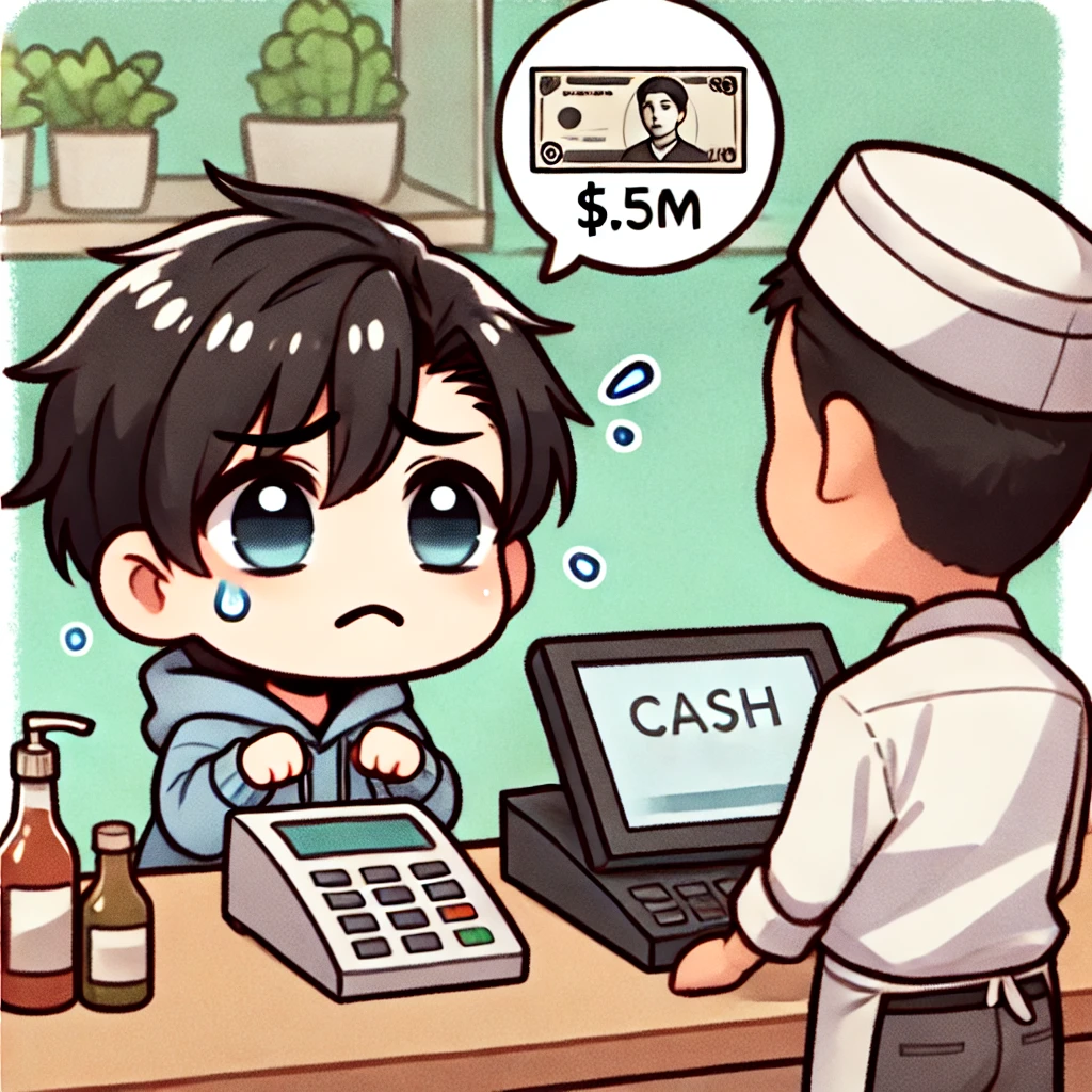 현금이 없어 곤란해 하는 모습