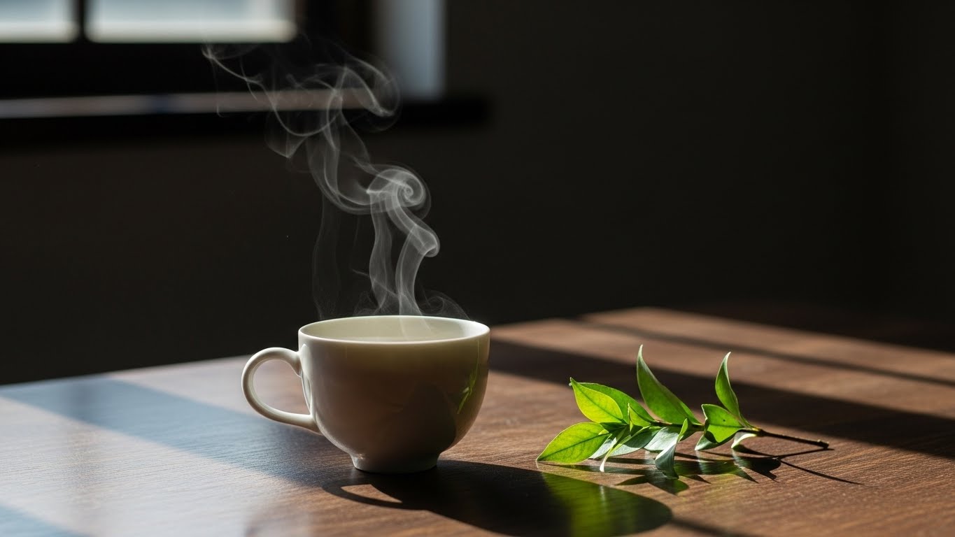소화 기관의 휴식과 해독을 돕는 따뜻한 차 한 잔의 평온한 모습