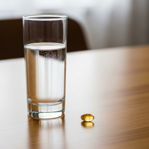 물컵과 오메가3 이미지