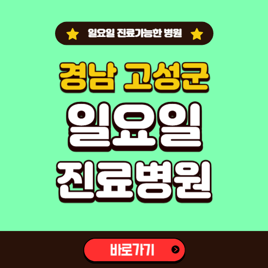 경남 고성군 일요일 진료 가능한 병원 ❘ 주말 문여는 곳 총정리 (소아과, 내과, 안과, 치과, 피부과, 정형외과, 산부인과)