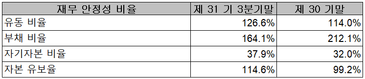 캠시스 - 재무 안정성 비율