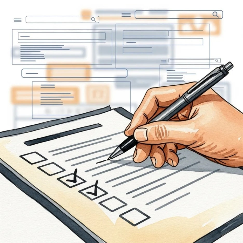 꼼꼼하게 신청 서류를 확인하는 손