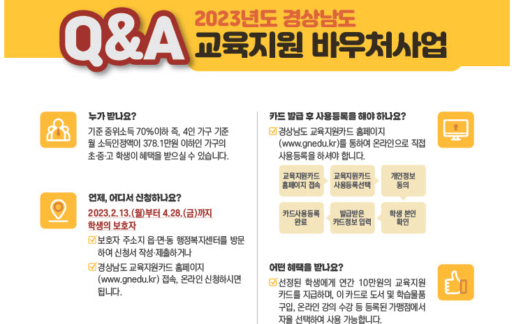 경남 교육지원카드 신청 교육지원 바우처 사업안내