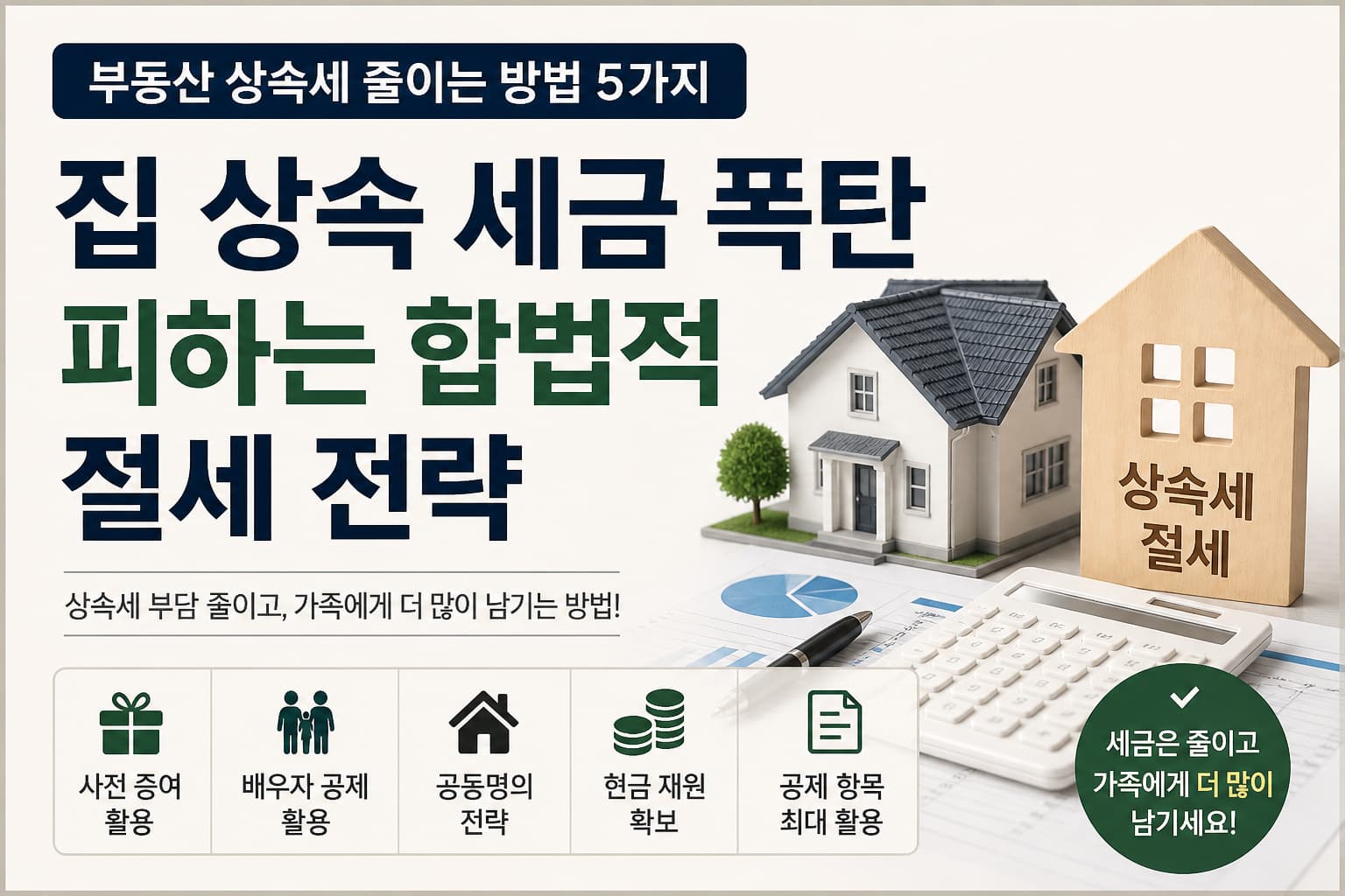 부동산 상속세 줄이는 방법과 집 상속 시 세금 절세 전략을 설명하는 썸네일 이미지