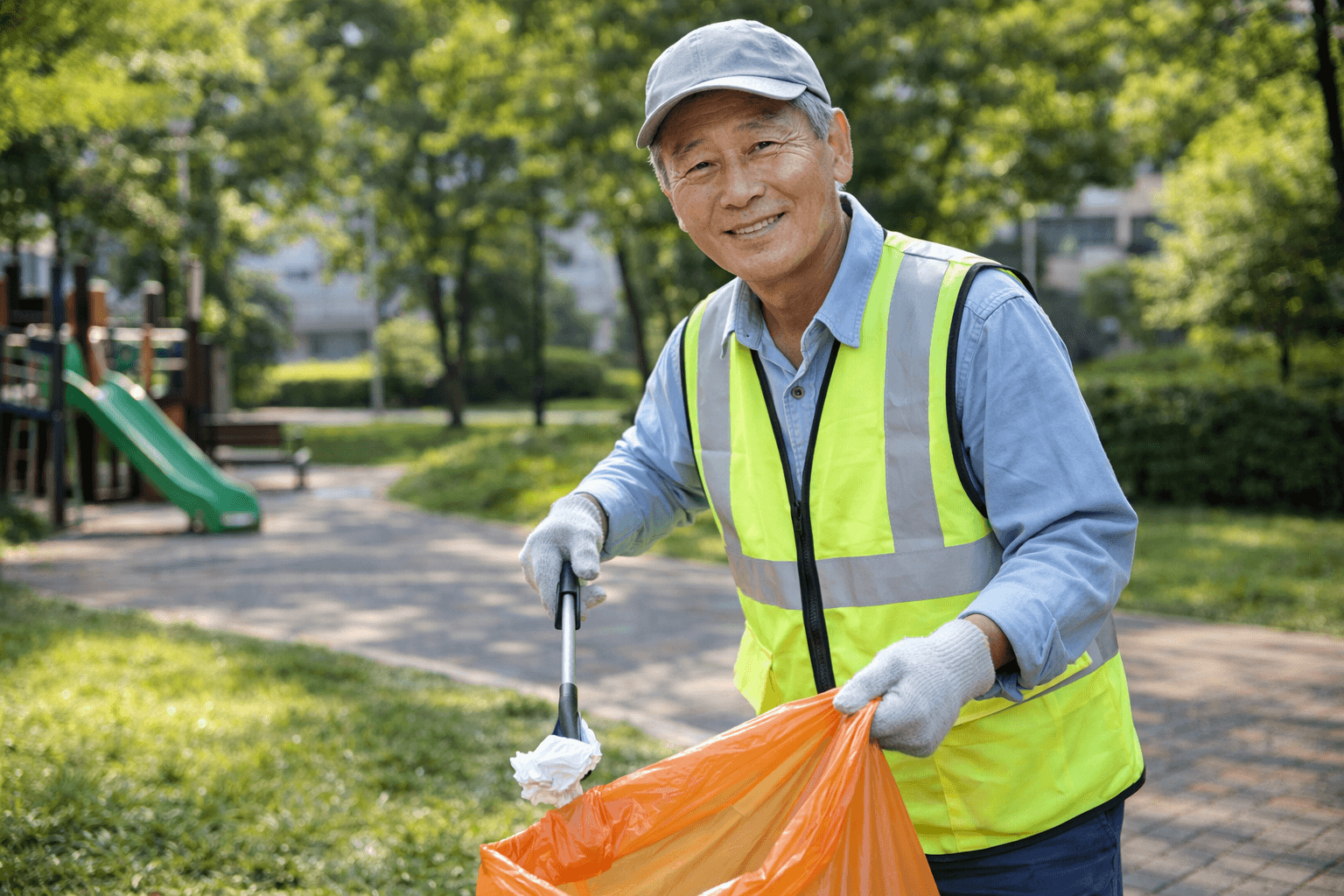 공원을 돌면서 청소할 수 있는 시니어 공공 일자리