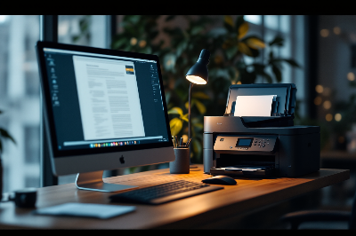 책상위에-컴퓨터와-프린터기가-놓여있음