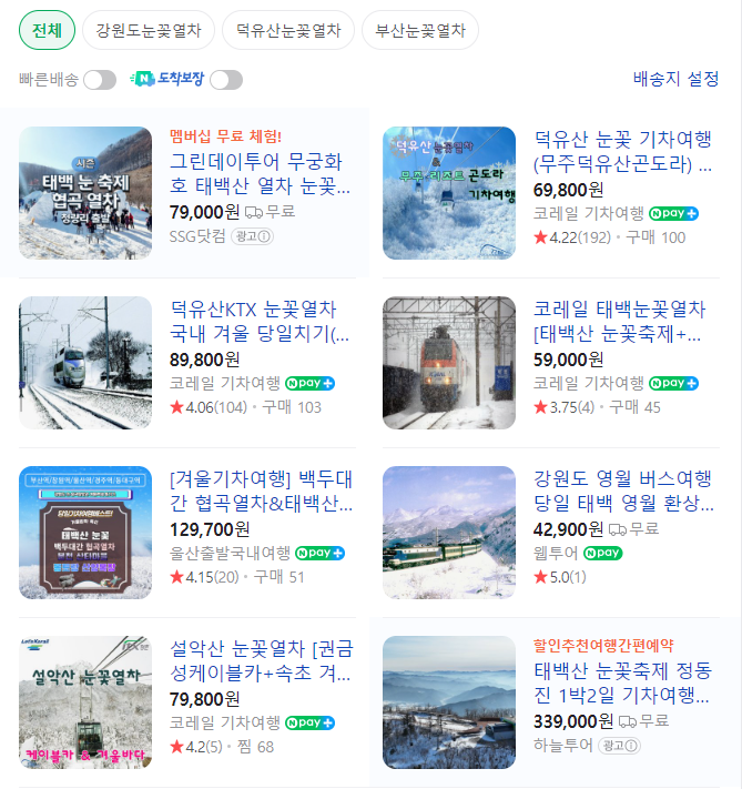 태백눈꽃열차 상품