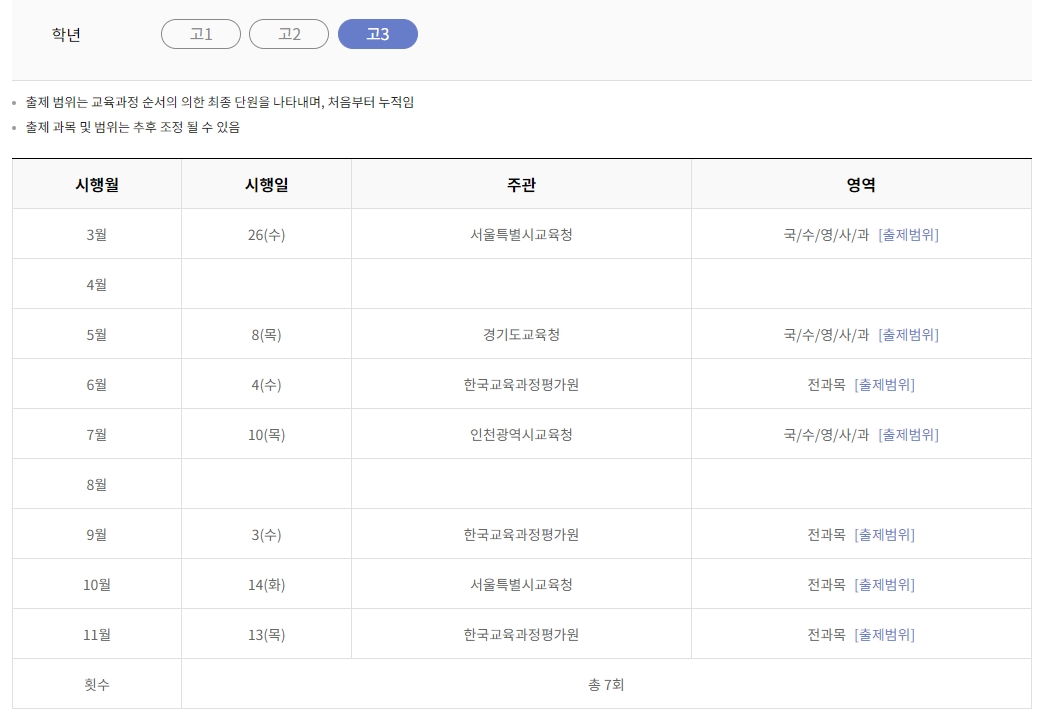 9월 모의고사 일정