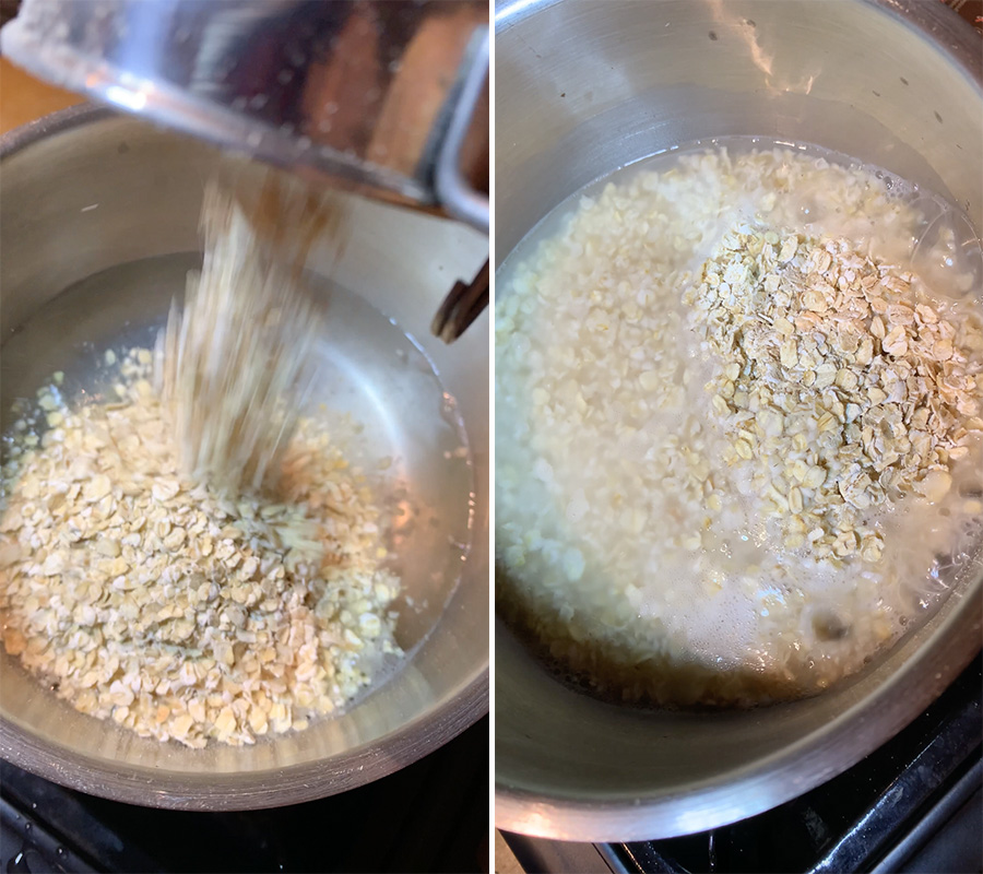 끓는 물에 귀리 넣기