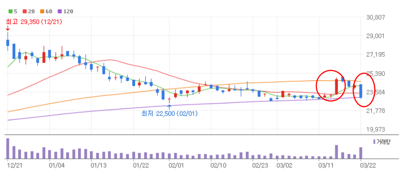 한국전력-주가-일봉