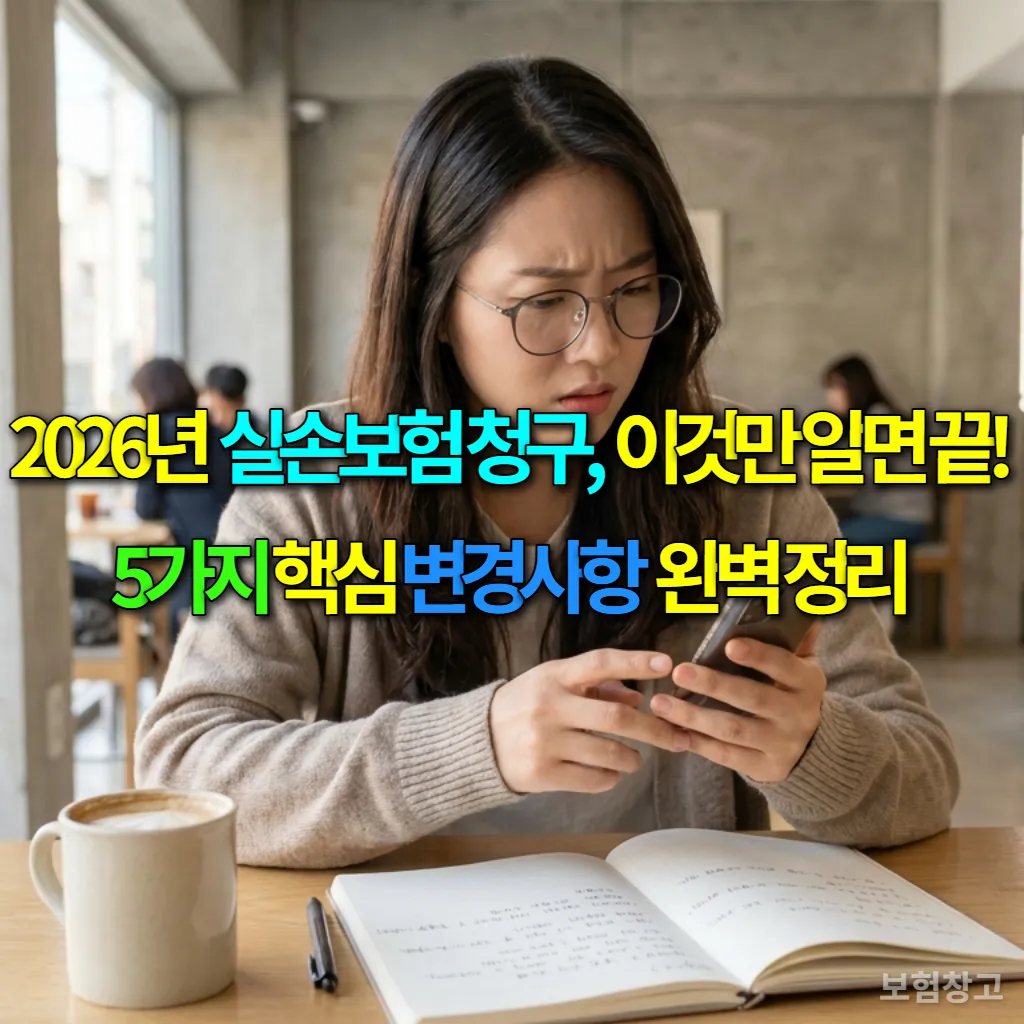카페에서 스마트폰으로 실손보험 정보를 확인하는 한국인 여성
