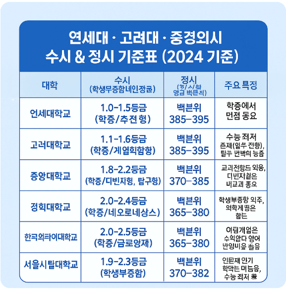 내신 2등급도 가능한 서울권 인기 대학 TOP 7