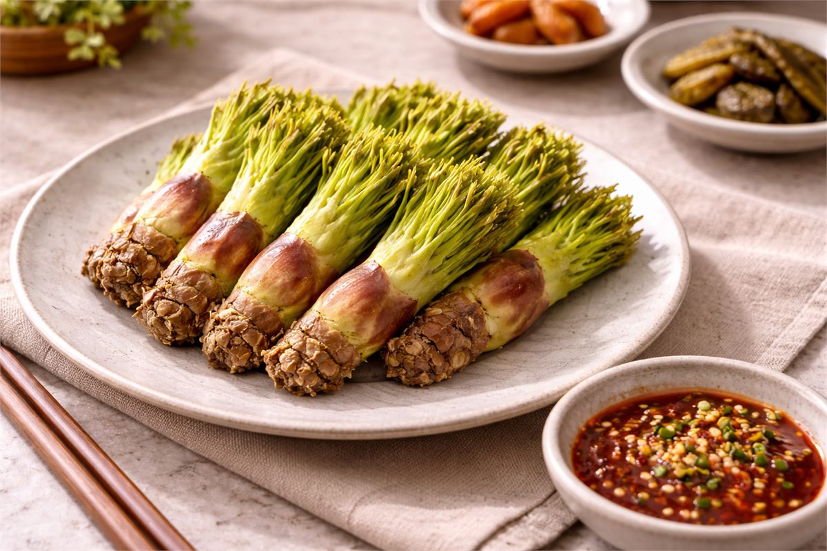 초고추장과 함께 담아낸 두릅 숙회 접시 