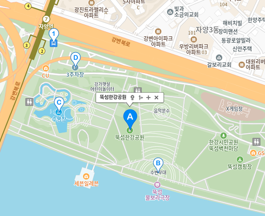 한강불빛쇼 지도