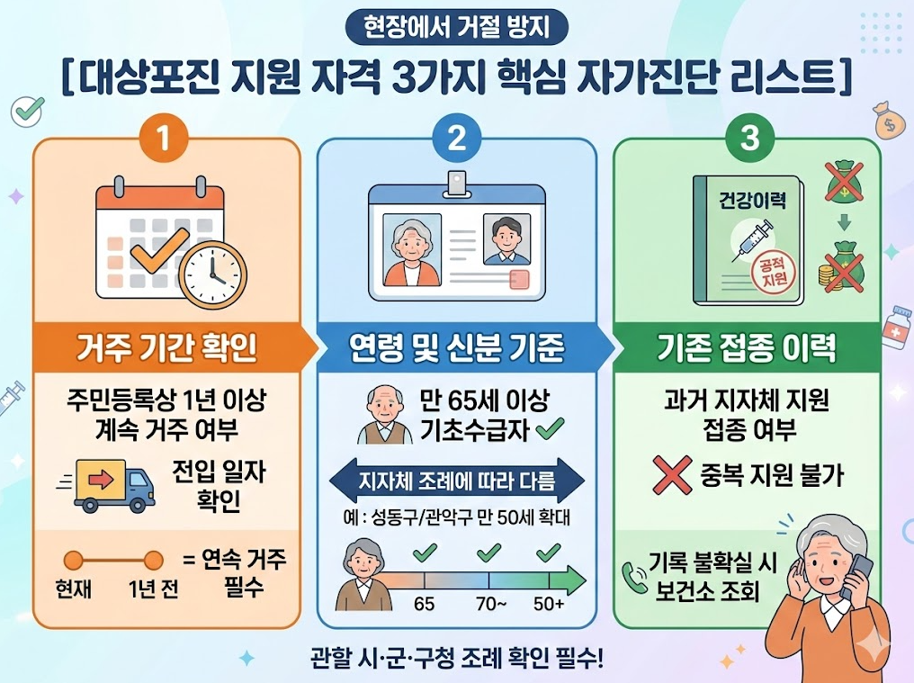 대상포진 무료 접종 자격 확인 체크리스트 거주기간 연령 접종이력 기준