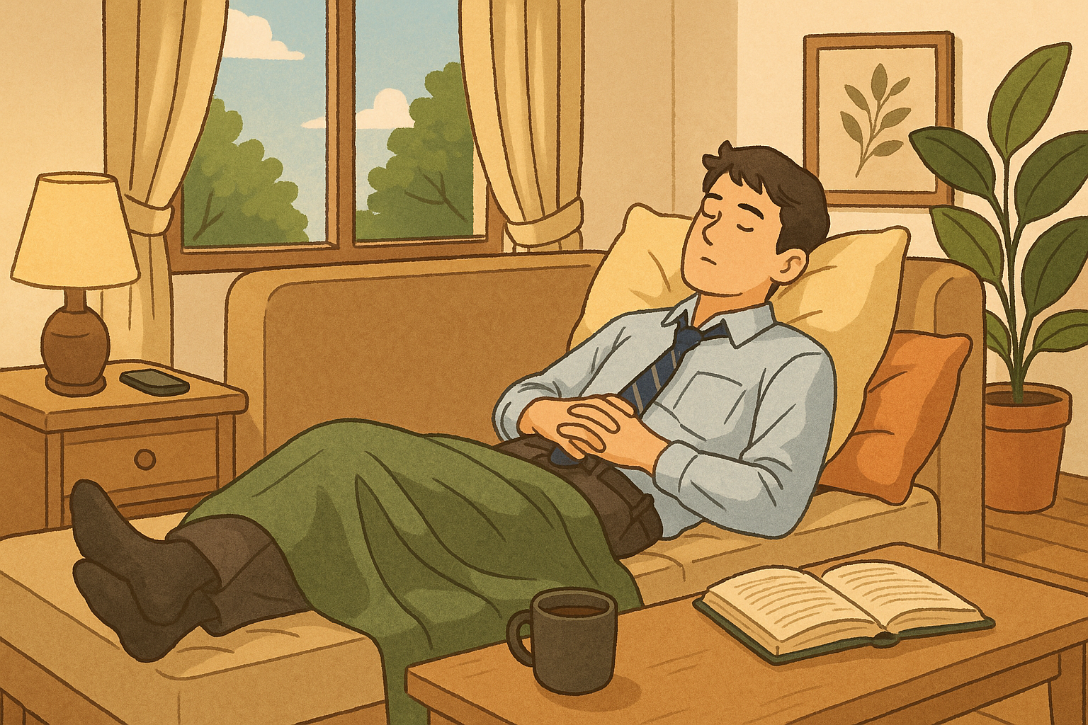 휴일에 피로회복을 하는 직장인의 모습