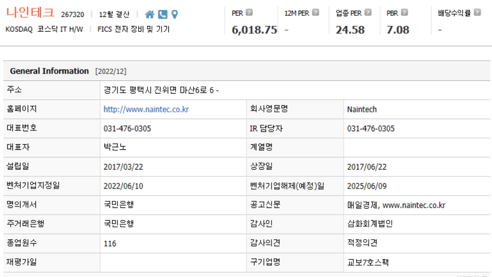 나인테크 기업개요