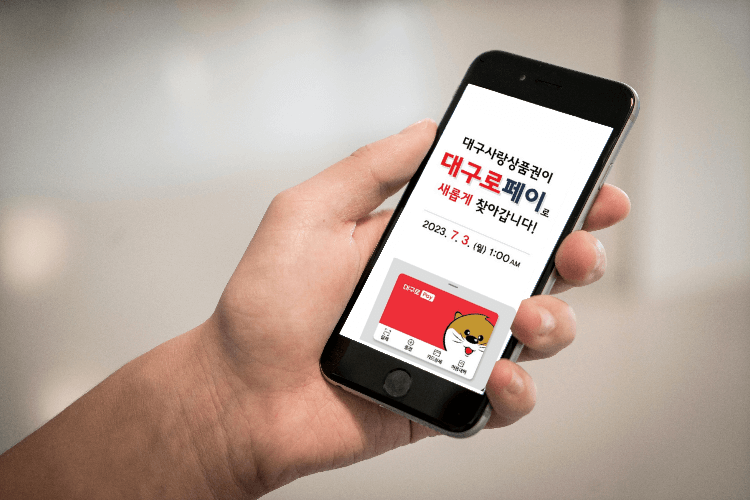 사람 손에 들린 스마트폰에 대구로페이 관련 안내문이 띄워져 있는 장면