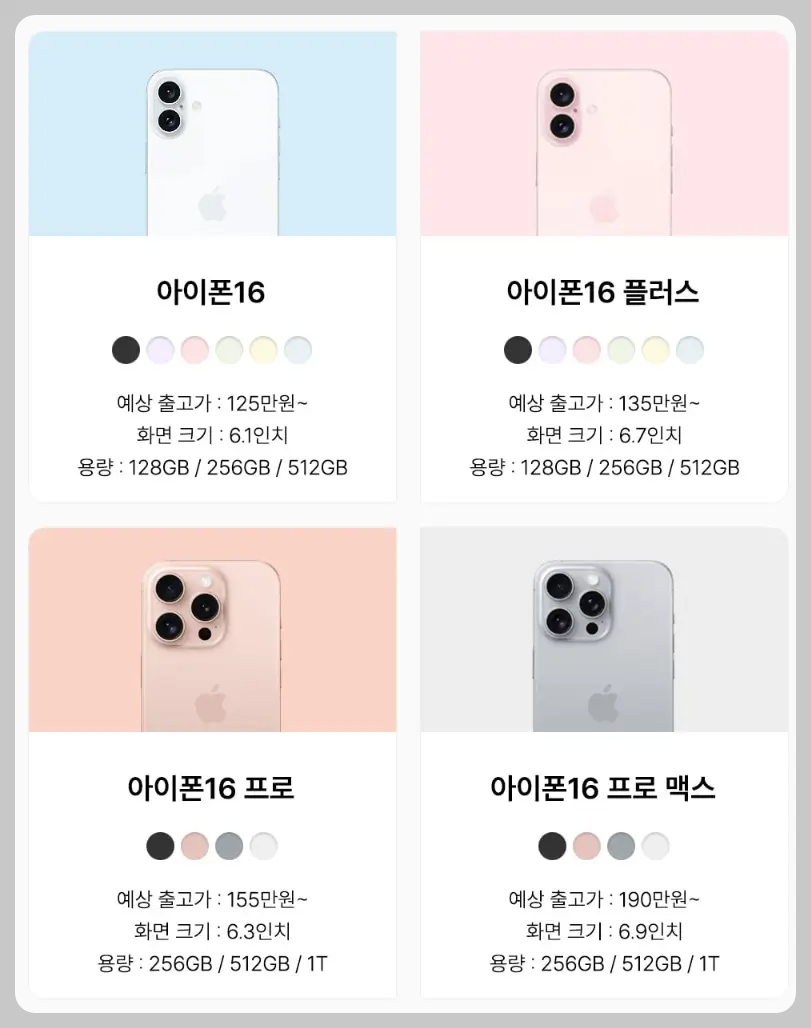 아이폰 16 기종