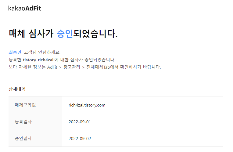 카카오 애드핏 심사