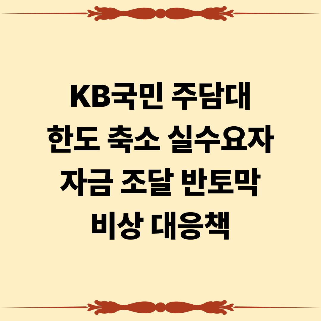 KB국민 주담대 한도 축소. 실수요자 자금 조달 반토막 비상 대응책