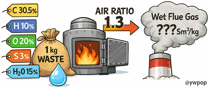 습윤연소가스량, 습연소가스량 Sm3/kg
