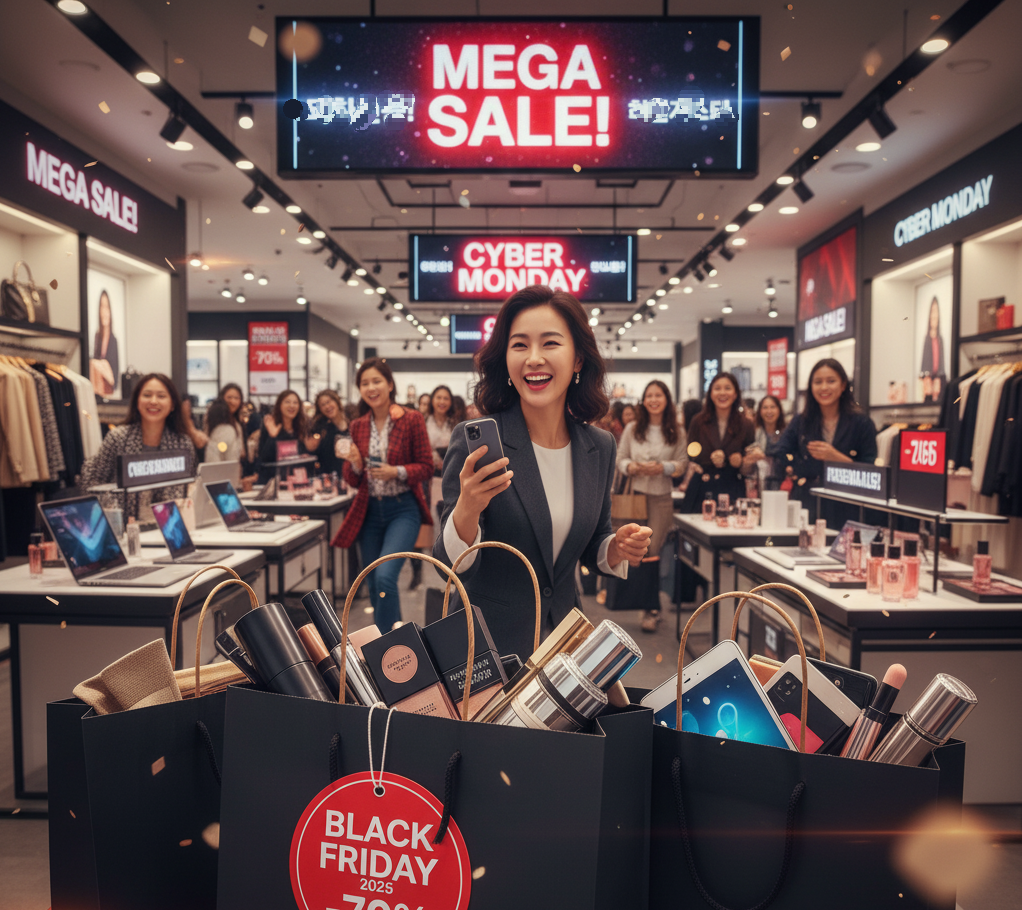 2025 블랙프라이데이 세일 현장, 할인 쇼핑을 즐기는 여성들
