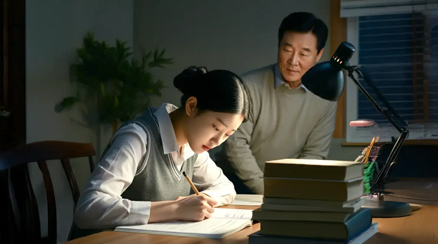 공부하는 수험생을 응원하는 아버지