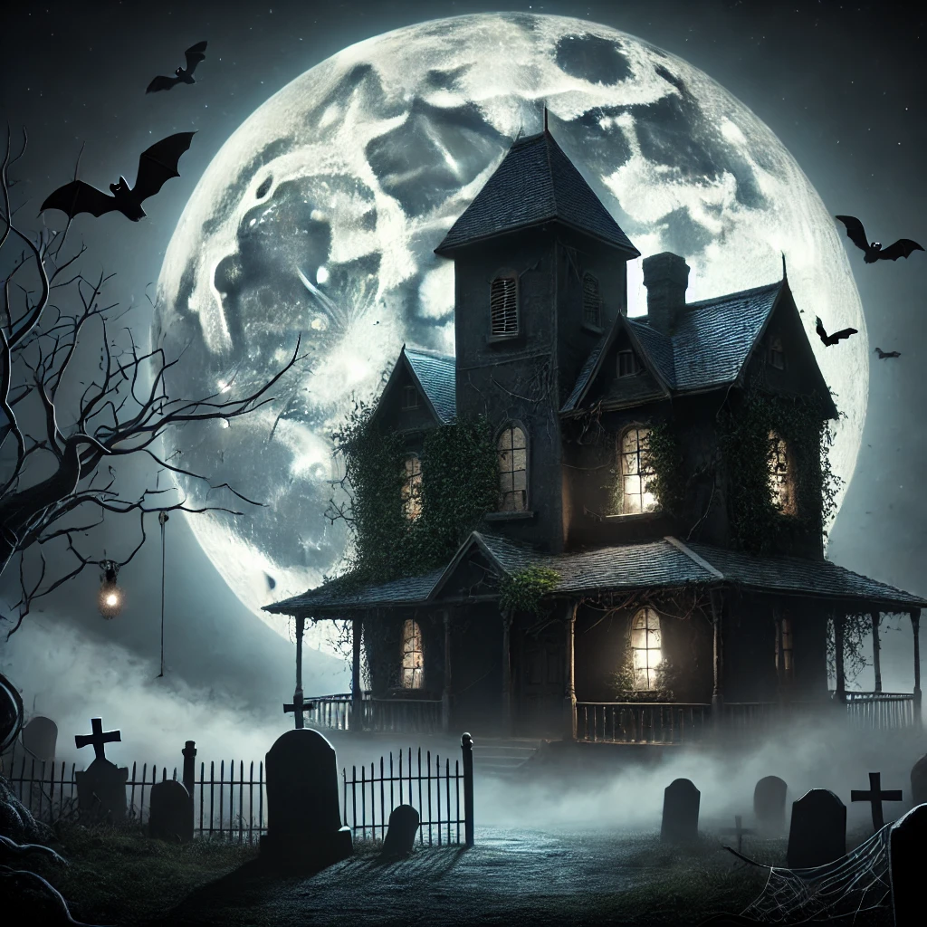 으스스한 분위기의 폐가와 묘지를 담은 할로윈 이미지