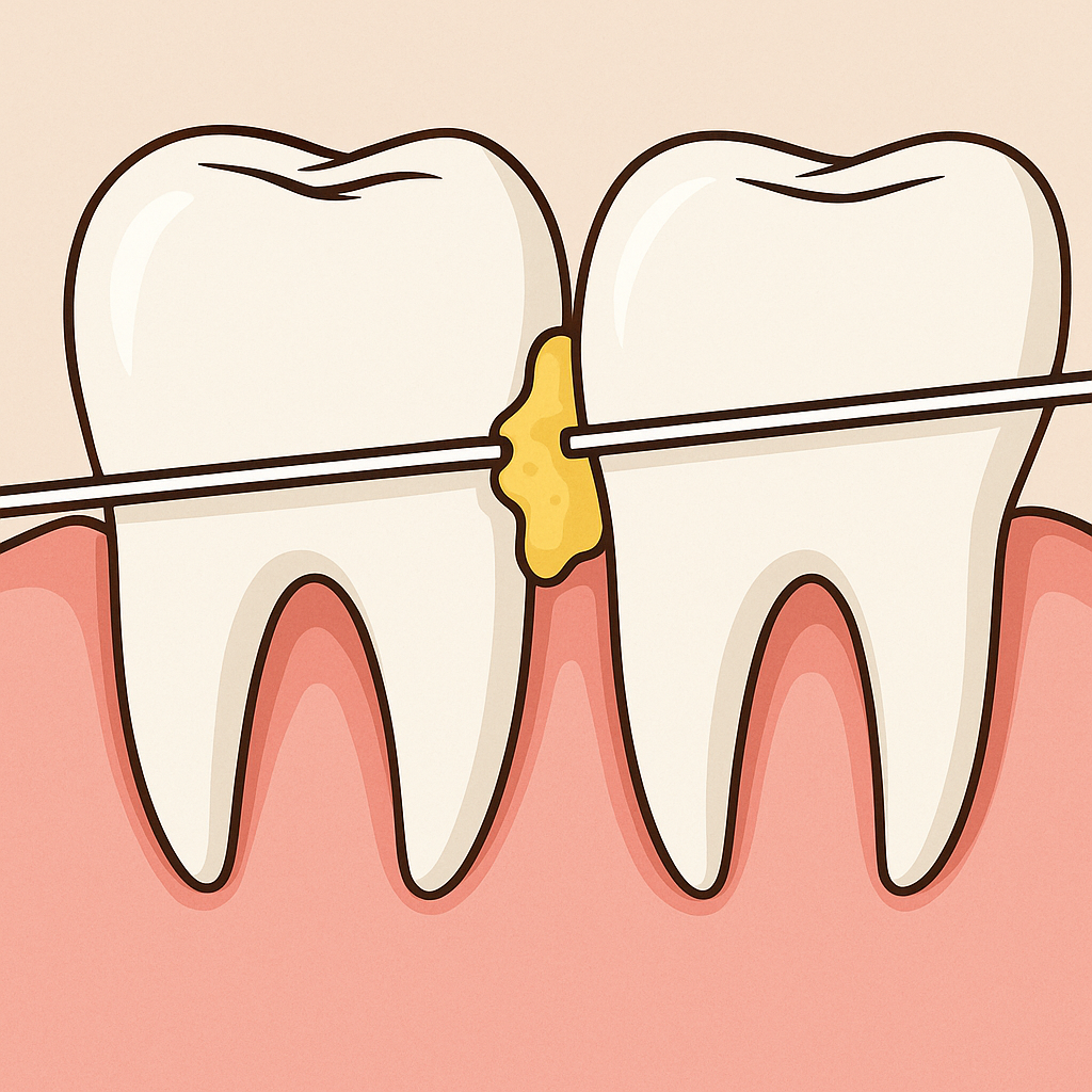 “치실을 이용해 음식물 찌꺼기 제거하는 모습”