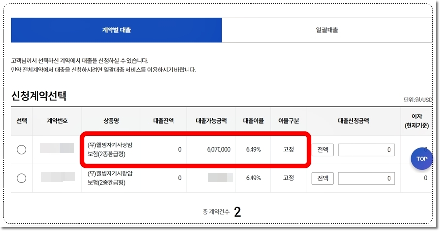 KDB생명 웰빙자기사랑암보험 보험대출 가능금액