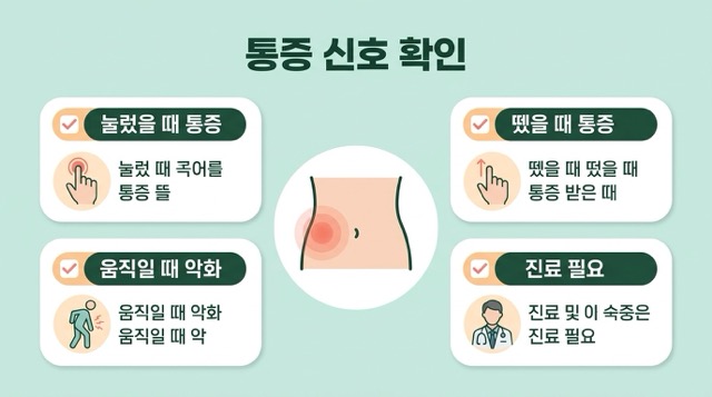 오른쪽 아랫배 통증 걷기 기침 반발통 맹장염 의심 신호
