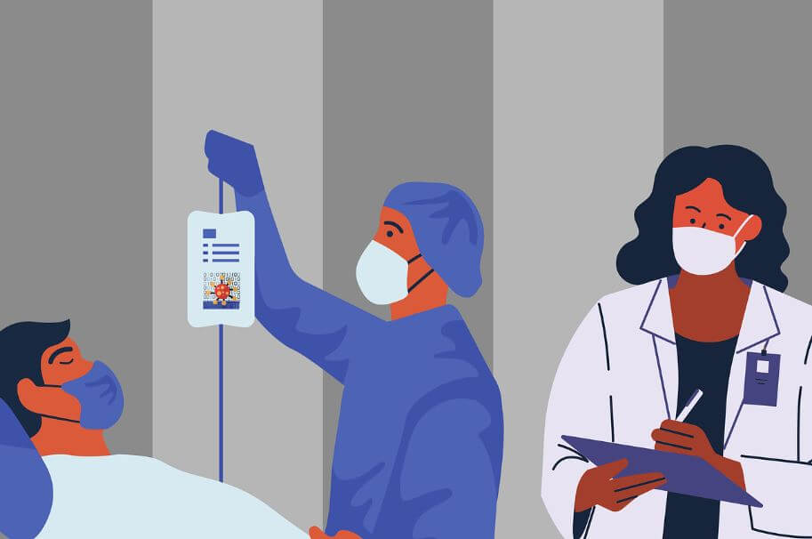 병원에서 환자를 돌보고 있는 의사