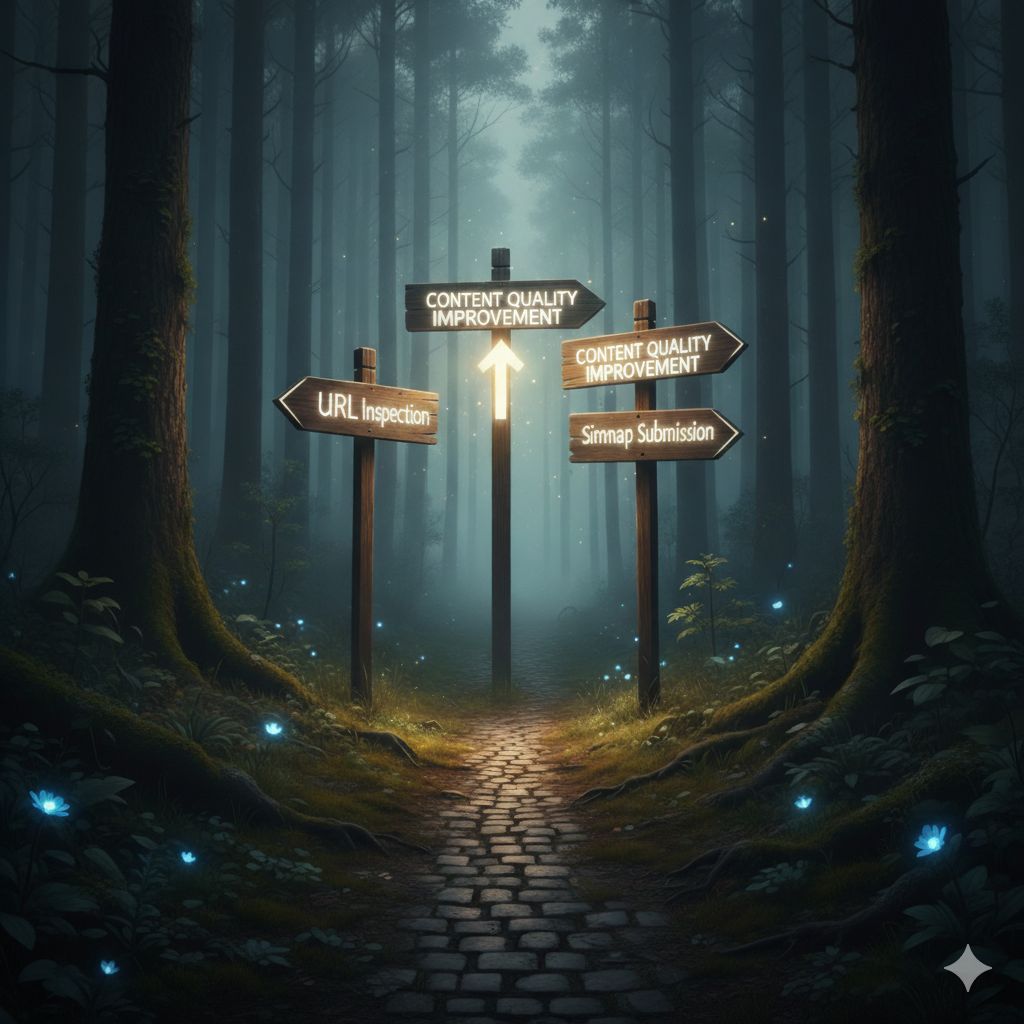 "모든 색인 오류를 해결하고 성장하는 블로그를 상징하는 친절한 이정표 인포그래픽"