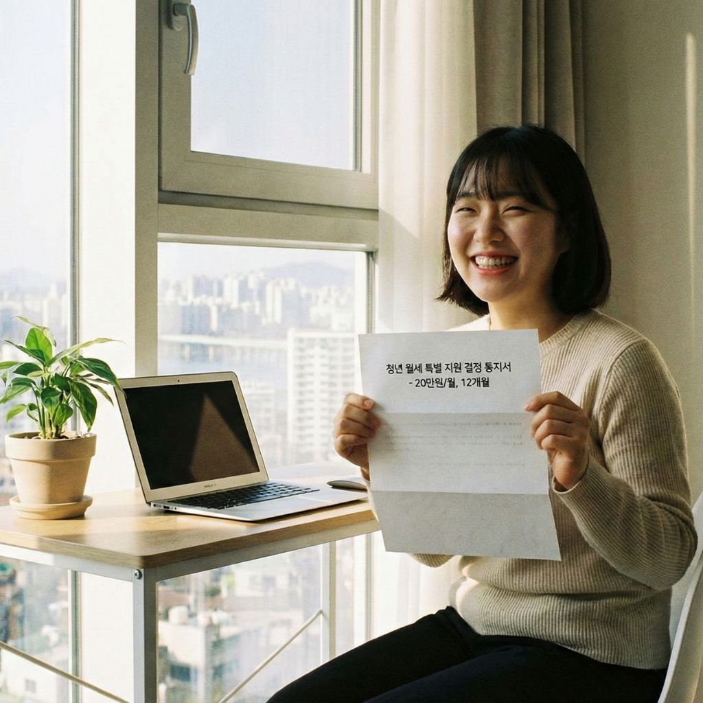 2026 청년 월세지원 결정 통지서를 받고 기뻐하는 청년의 모습