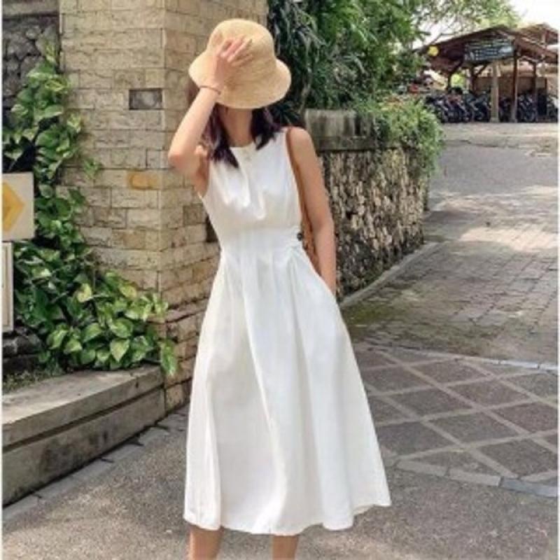 여름 원피스 사이드 버튼 민소매 A라인 롱원피스 이모의 간지템