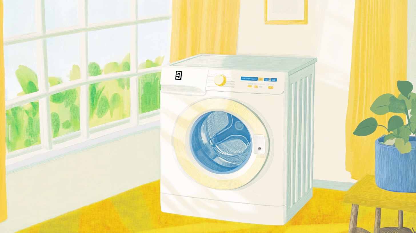 섬세하고 자연스러운 조명 아래 에너지 효율성을 강조하며 북유럽 디자인을 자랑하는 우아한 일렉트로룩스 세탁기