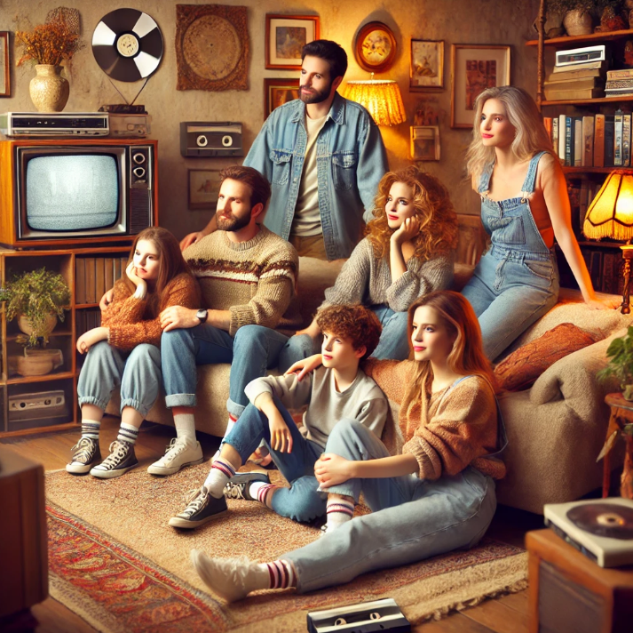 부모님과 함께 TV시청하는 사진