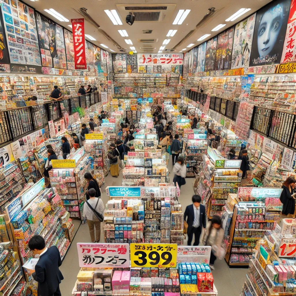 본 돈키호테 매장 내부의 붐비는 쇼핑 공간