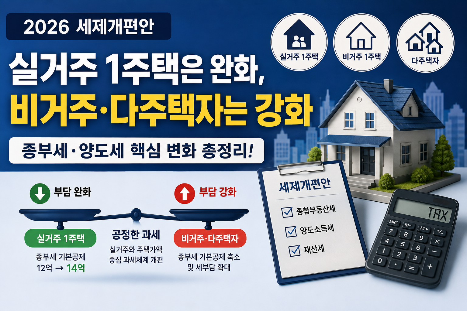 2026 부동산 세제개편안 종부세 개편 실거주 1주택 비거주 다주택자 세금 변화 총정리 대표이미지