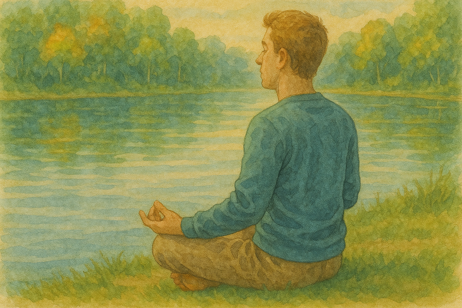 평화로운 호숫가의 명상